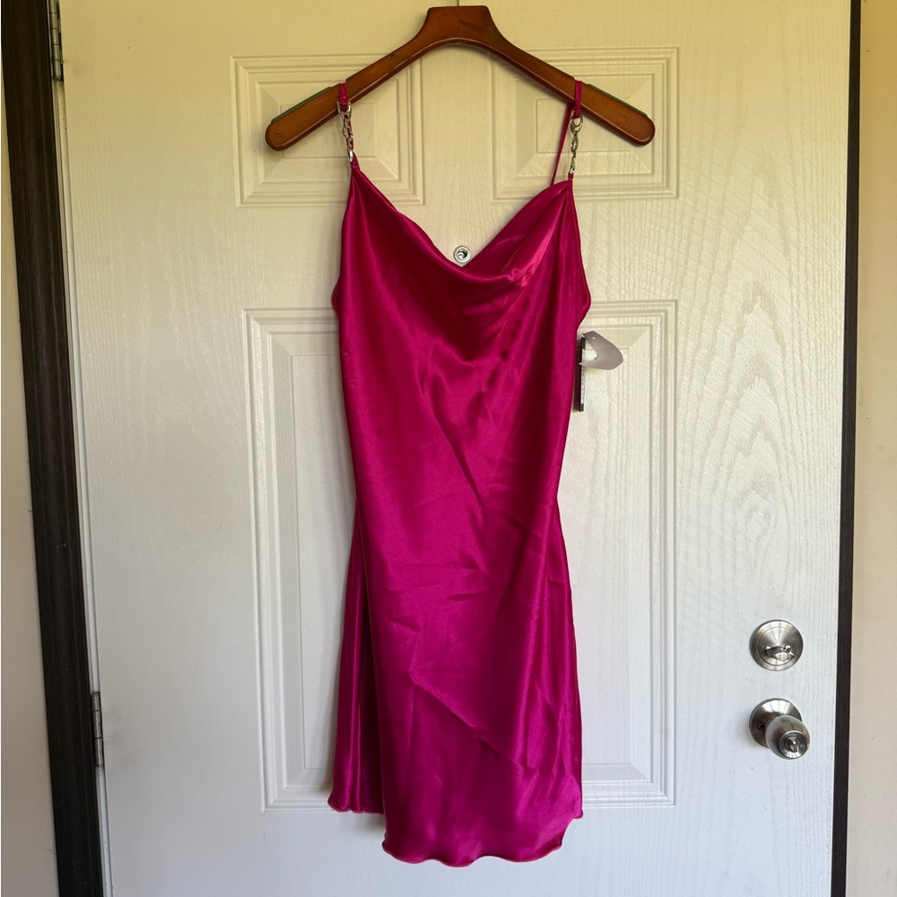 2 for $15 sale: NWT Jump apparel magenta pink satin cowl neck slip dress - L - Picture 2 of 7